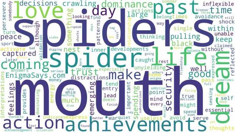 dreaming about spider coming out of mouth and related dreams with their meanings in a word cloud