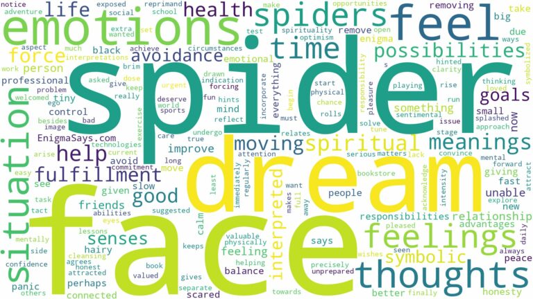 dream about spider on face and related dreams with their meanings in a word cloud