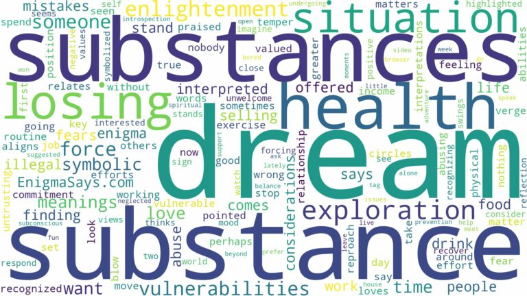 dream about substance and related dreams with their meanings in a word cloud