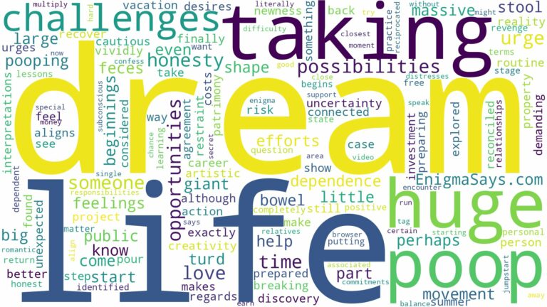 dreaming of taking a huge poop and related dreams with their meanings in a word cloud