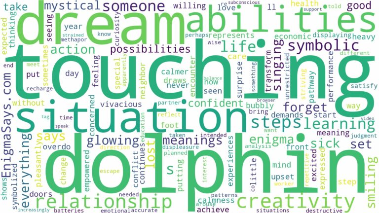 dream of touching a dolphin and related dreams with their meanings in a word cloud