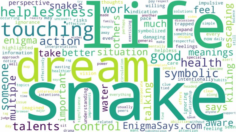 dream of touching a snake and related dreams with their meanings in a word cloud