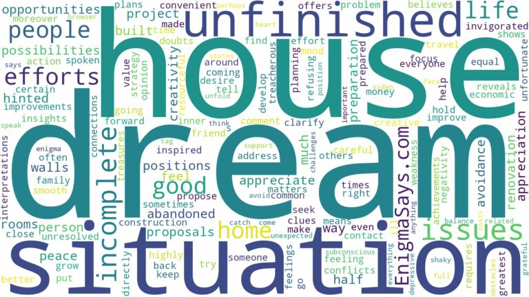 dream about unfinished house and related dreams with their meanings in a word cloud