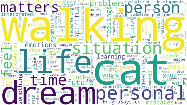 dream of walking a cat and related dreams with their meanings in a word cloud