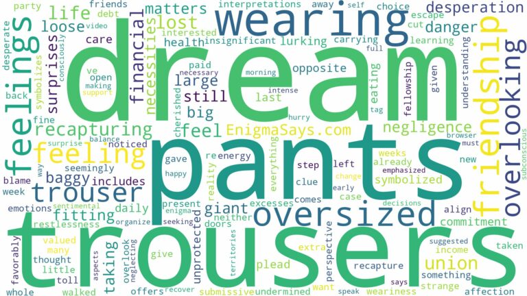 dreaming of wearing oversized trouser and related dreams with their meanings in a word cloud