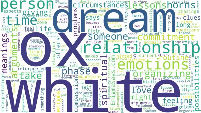 dream about white ox and related dreams with their meanings in a word cloud