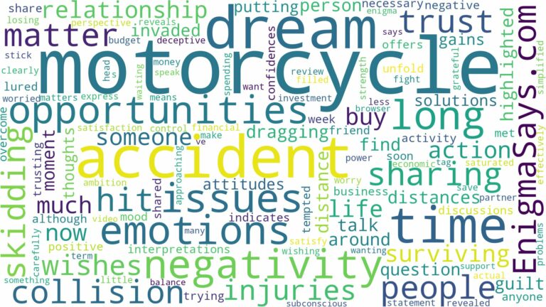 dream about accident in motorcycle and related dreams with their meanings in a word cloud