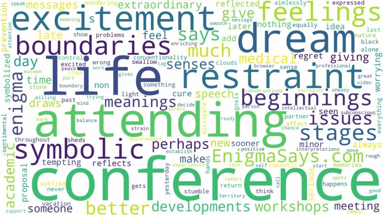 dream of attending a conference and related dreams with their meanings in a word cloud