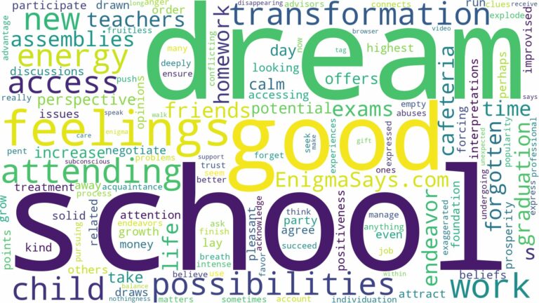 dream of attending school and related dreams with their meanings in a word cloud