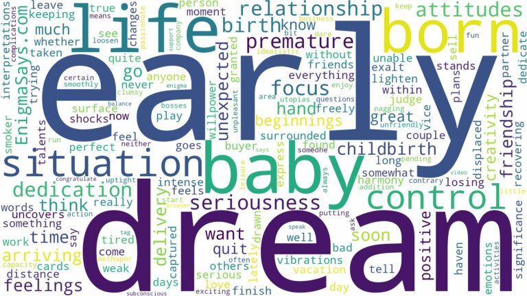 dreaming about baby being born early and related dreams with their meanings in a word cloud